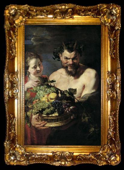 framed  Peter Paul Rubens Satyr und Madchen mit Fruchtekorb, ta009-2